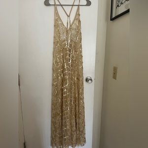 Free People Intimately All Bling Slip - Gold Sheer Sequin Slip Dress